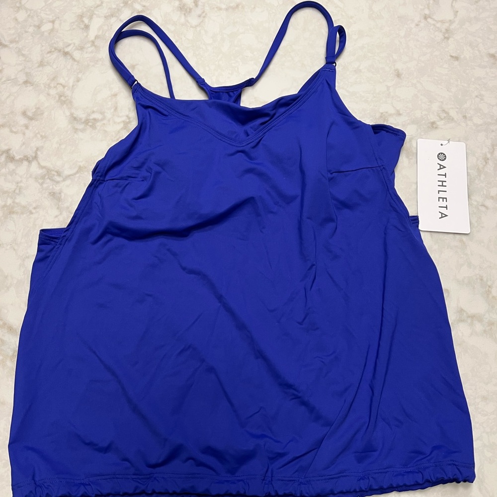 Athleta Seascape Blousy Tankini, swim top, 34B 34C. Admiral Blue.